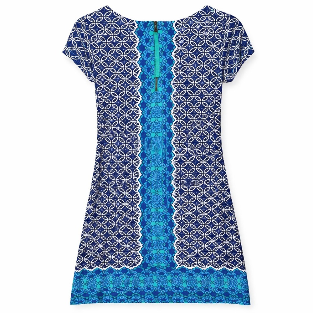 Hatley Women's Petite Small Knee Length Dress Blue Geometric Floral Short Sleeve - Picture 4 of 6